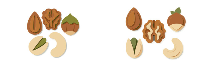 Assorted nuts displayed on a clean surface showcasing various shapes and textures in a creative arrangement