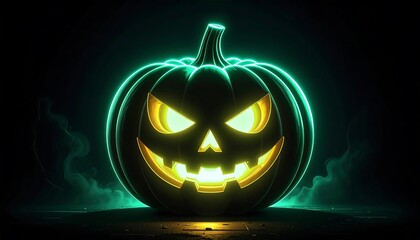 Glowing green jack-o'-lantern on dark background