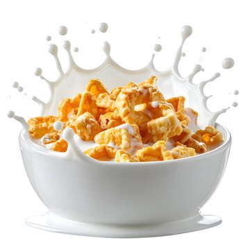 Breakfast Cereal Trix with Milk Splash, Isolated