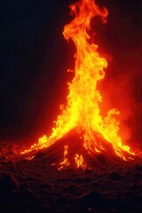 Intense, vibrant flames illuminating the darkness with a bright, fiery glow Perfect for concepts of energy, power, heat, and passion , flame, color, campfire