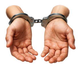 Hands in handcuffs representing arrest and jail concept.