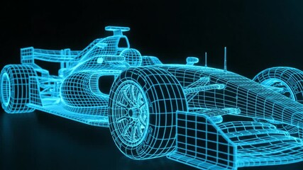 Futuristic Formula 1 Car Blueprint: Neon Blue Design - Powered by Adobe
