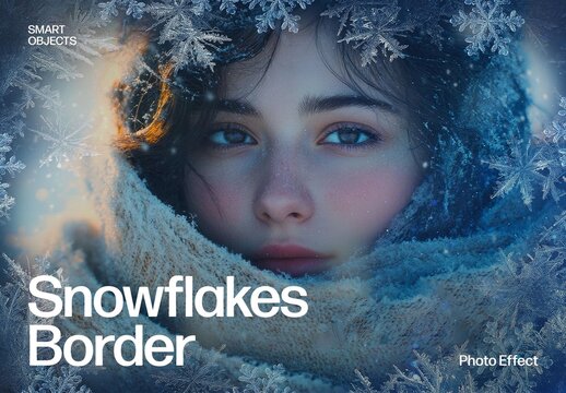 Frozen Winter Snowflakes Photo Effect Template & Frost Border Overlay