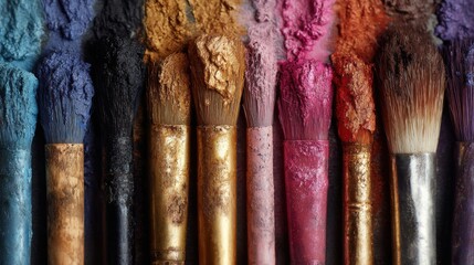 colorful paintbrushes textured closeup