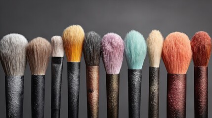 colorful makeup brushes in a row