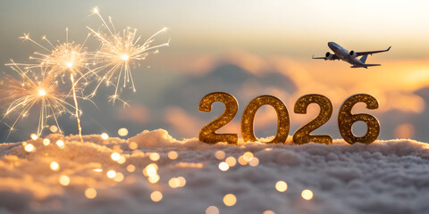 Figures 2026 with airplane at dawn sky