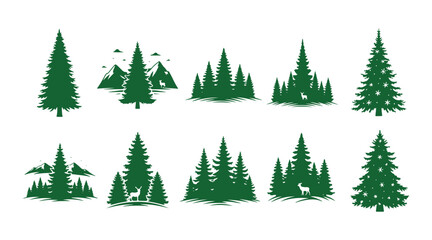 Obraz premium Christmas firs are designed as monochrome emblems with silhouettes of fir trees that grow in a coniferous forest, suitable for winter clothing design vector illustration.