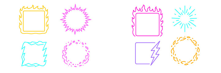 Colorful graphic elements for creative designs featuring flames, stars, and abstract shapes