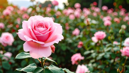Delicate pink rose in a garden