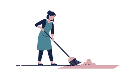 Woman Sweeping Dirt with a Broom Cleaning and Housekeeping Illustration