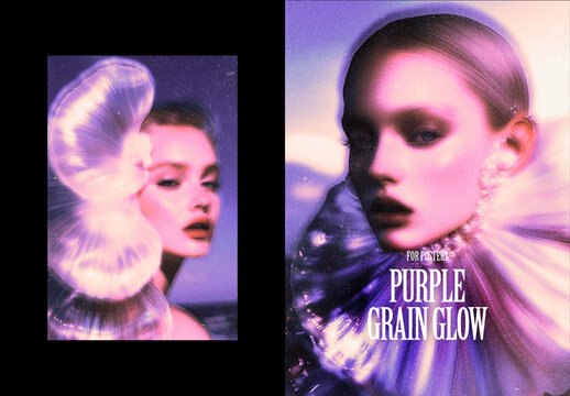 Purple Grain Glow Poster Effect Mockup