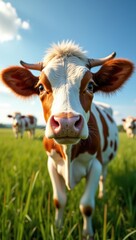Curious Cow in Green Pasture on a Sunny Day