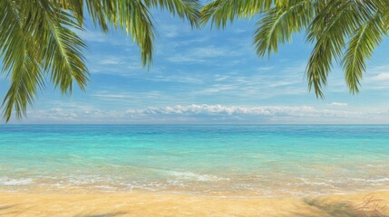 The Beautiful Beach View Framed by Lush Tropical Palms