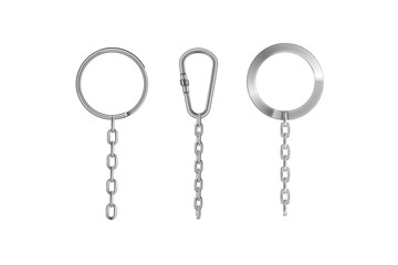 Collection Of Realistic Key Rings With Chain Vector Illustration.	