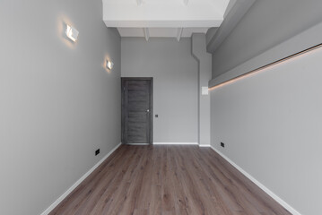 Modern Minimalist Loft Home Bedroom With Wooden Floor and Contemporary Closet Design