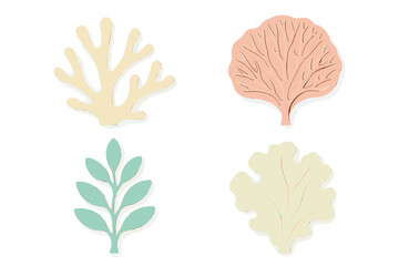 Decorative paper cutouts of coral and leaves ideal for crafting and home decor projects