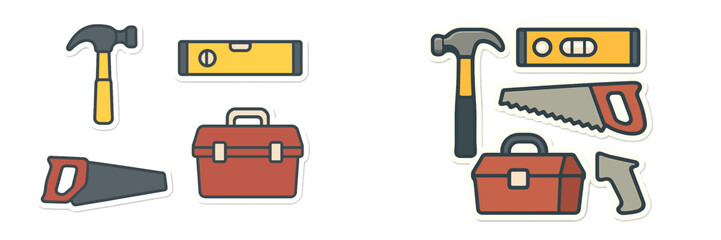 Tools for home improvement and DIY projects in colorful design showcase various essentials for repairs and renovations