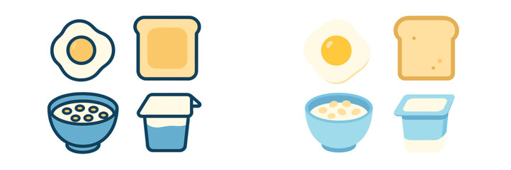 Breakfast ingredients featuring eggs, bread, and yogurt for a healthy morning meal
