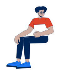 Angry latino man sitting with clenched fist and serious expression 2D cartoon character. Hispanic guy frowning in frustration flat vector person isolated on white. Spot illustration colorful