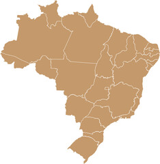 Fototapeta premium Brown Map of Brazil with State Regions