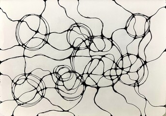 Neurographic style concept abstract traditional art illustration, circle, lines, markers and pencils