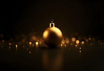 Single Gold Christmas Ornament with Dark Background Bokeh


