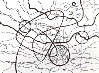Neurographic style concept abstract traditional art illustration, circle, lines, markers and pencils