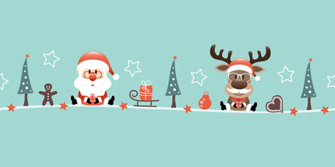 Sitzender Weihnachtsmann Und Rentier Mit Bart Icons Türkis