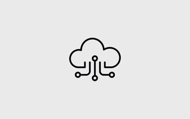Vector art of cloud computing icon with circuit board design, symbolizing data storage and network connection, ideal for technology, innovation, and digital concepts