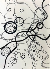 Neurographic style concept abstract traditional art illustration, circle, lines, markers and pencils