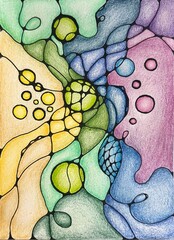 Neurographic style concept abstract traditional art illustration, circle, lines, markers and pencils