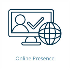 online presence icon vector illustration, simple line element online presence with editable stroke, online presence simple icon, online presences icon line style vector image