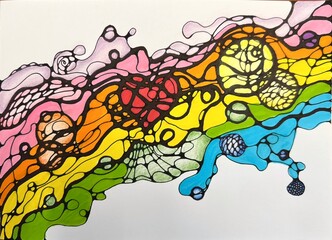 Neurographic style concept abstract traditional art illustration, circle, lines, markers and pencils