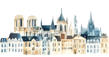 Naklejka premium PNG European city buildings architecture illustration watercolor.