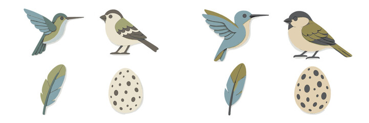 Fototapeta na wymiar Colorful paper cutouts of birds and eggs created for a whimsical spring decoration or educational display