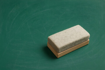 Close Up of Chalkboard Eraser on Green Board