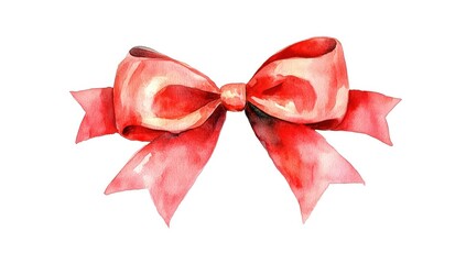 Beautiful watercolor ribbon bow in shades of red, perfect for decoration and design projects, isolated background.
