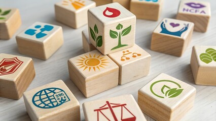 wooden cubes arranged like building bricks each