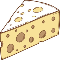 A piece of Swiss cheese with holes, isolated on a white background, perfect for a healthy snack or breakfast