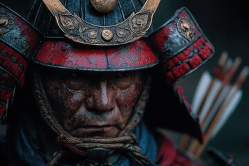 Obraz premium A stoic samurai in traditional armor, embodying strength and honor, ready for battle