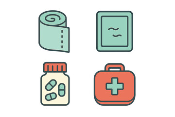 Essential medical supplies for first aid and health needs in a compact layout suitable for emergencies