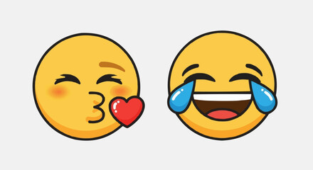 Express your feelings with charming emoji icons conveying love and laughter for social media, messaging, and creative projects