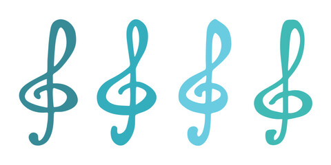 Set of treble clef doodle. Hand drawn musical symbol. Single element for print, web, design, decor, logo
