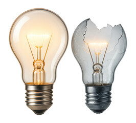 One damaged and one intact halogen light bulb.