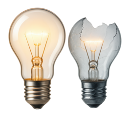 One damaged and one intact halogen light bulb.