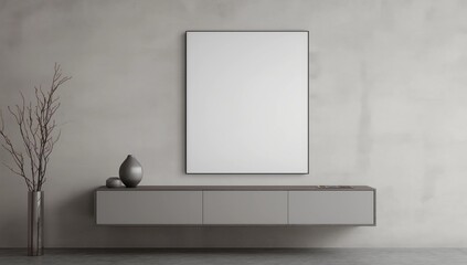 Gray and wooden minimalistic dining room, poster