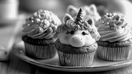 Unicorn cupcakes decorated with colorful frosting in a cozy kitchen