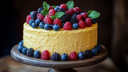 Savor a vibrant cheesecake topped with mixed berries and mint, ideal for summer festivities!