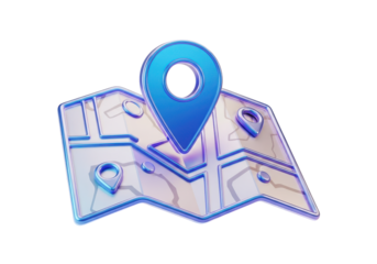 Blue location pin on a map isolated on transparent background, navigation concept