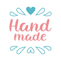 Pink and teal script text handmade with heart and flourish design lettering